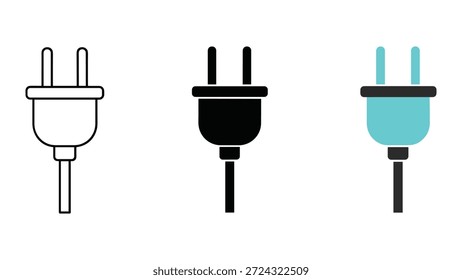 Ícones elétricos de plugue definidos em diferentes estilos