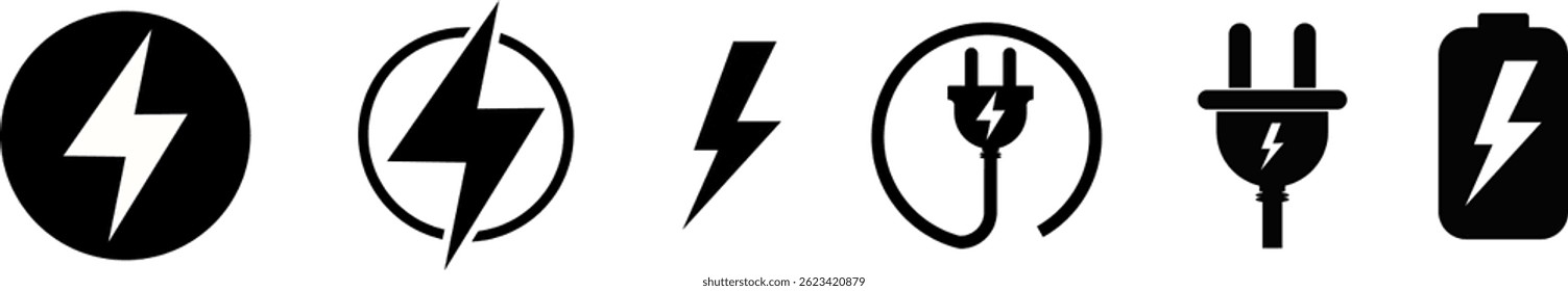 electric plug icons. Various monochrome icons. Electric plug sign. Phone charge technology concept. battery charging signs