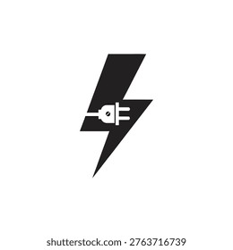 Electric plug inserted in lightning bolt