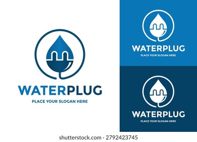 Electric plug inside a water drop shape. Ideal for hydro energy, eco power, plumbing, or clean electricity concepts.