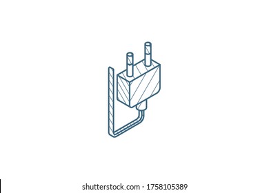 Electric Plug isometric icon. 3d vector illustration. Isolated line art technical drawing. Editable stroke