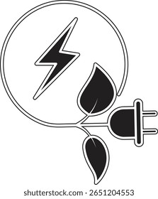 Elektrischer Stecker mit Blatt- und Energiesymbol für erneuerbare elektrische Aufladung und Öko-Stromfluss mit transparentem Hintergrund