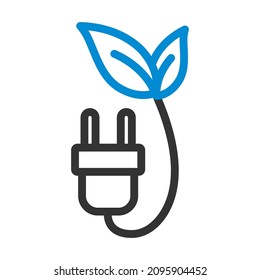 Electric Plug With Leaves Icon. Editable Bold Outline With Color Fill Design. Vector Illustration.