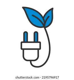 Electric Plug With Leaves Icon. Editable Bold Outline With Color Fill Design. Vector Illustration.