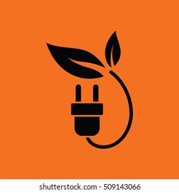 Electric plug leaves icon. Orange background with black. Vector illustration.