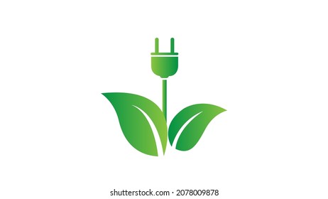 Electric plug with leaves logo vector illustration. Ecology concept