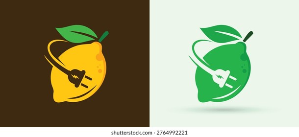 Electric Plug Lemon Logo for Fresh Citrus Organic Food Energy Icon
