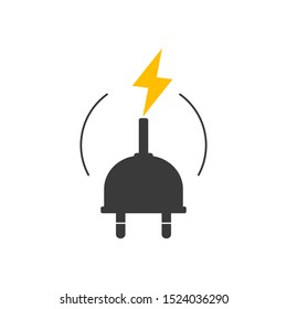 Electric plug with lightening bolt icon. Isolated on white background. Flat style illustration. 