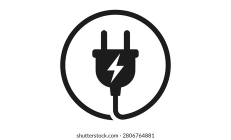 Electric plug with lightning bolt in circle symbol energy and power concept