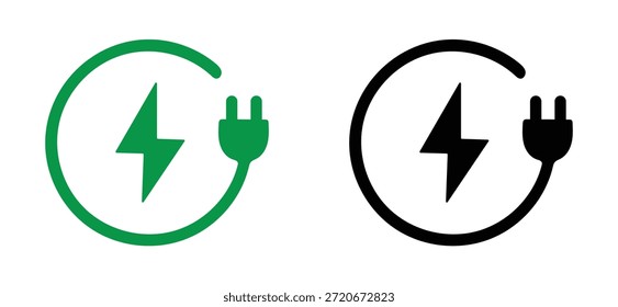 Elektrischer Stecker Blitz Bolzen Energie-Symbol. Grüne und schwarze Farben.