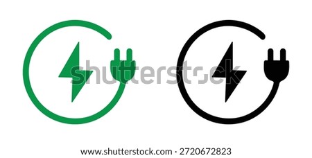 Electric plug lightning bolt energy icon. Green and black colors.
