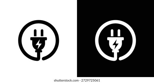 Enchufe eléctrico con el icono del relámpago para la energía de la energía y la conexión de carga