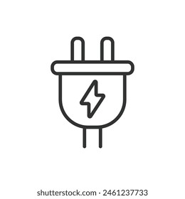 Electric plug, in line design. Electric, Plug, Power, Outlet, Socket, Connection, Adapter on white background vector. Electric plug editable stroke icon.