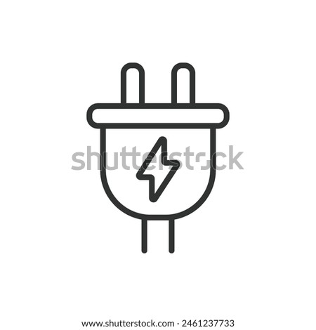 Electric plug, in line design. Electric, Plug, Power, Outlet, Socket, Connection, Adapter on white background vector. Electric plug editable stroke icon.