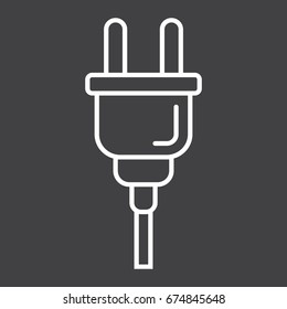 Electric plug line icon, power and appliance, vector graphics, a linear pattern on a black background, eps 10.