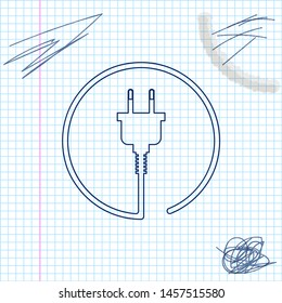 Electric plug line sketch icon isolated on white background. Concept of connection and disconnection of the electricity. Vector Illustration