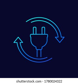 electric plug line vector icon with arrows