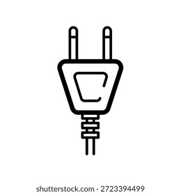Enchufe eléctrico con el cable curvo largo, icono negro del Vector del conector de alimentación