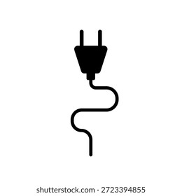 Enchufe eléctrico con el cable curvo largo, icono negro del Vector del conector de alimentación