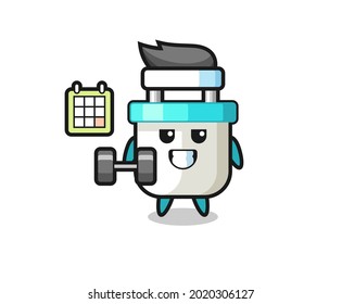 electric plug mascot cartoon doing fitness with dumbbell