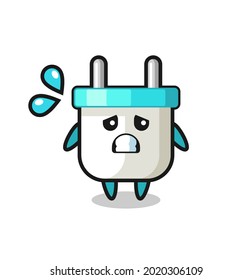 personaje mascota de enchufe eléctrico con gesto de miedo