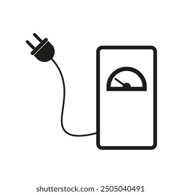 Icono de medidor de enchufe eléctrico. Dispositivo de medición de potencia. Gráfico de Vector negro simple. Símbolo de energía.