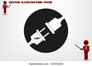 Electric plug and outlet icon vector illustration eps10. Isolated badge for website or app - stock infographics.