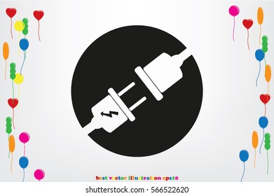 Electric plug and outlet icon vector illustration eps10. Isolated badge for website or app - stock infographics.