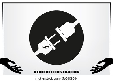 Electric plug and outlet icon vector illustration eps10. Isolated badge for website or app - stock infographics.