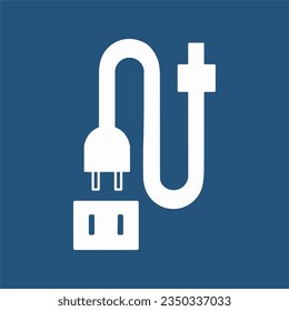 Electric plug and outlet icon, White power line on deep blue background, power supply line sign, Illustration vector design