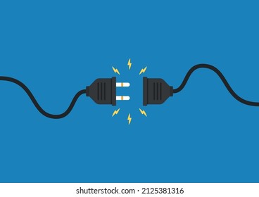 Electric plug and outlet socket unplugged. Electric socket with a plug. Connection and disconnection concept. Wire, cable of energy disconnect – stock vector.