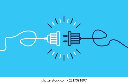 Electric plug and outlet socket unplugged. Wire, cable of energy disconnect. Electric socket with a plug. Connection and disconnection concept. Concept of 404 error connection. 