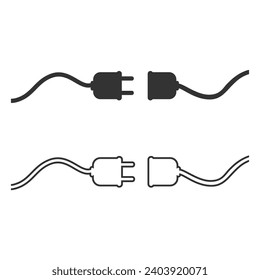 Electric plug and outlet socket unplugged line icon set in flat. Vector illustration