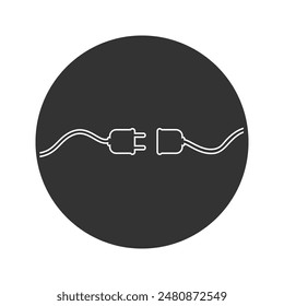 Electric plug and outlet socket unplugged line icon in flat. Vector illustration