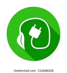 electric plug and plant green icon in Badge style with shadow  on white background