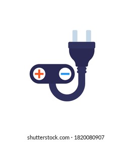 enchufe eléctrico y signo más, menos, icono vector