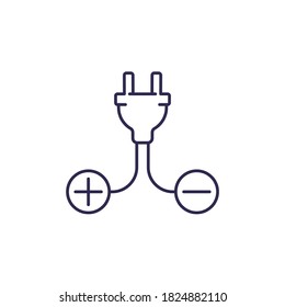 electric plug and plus, minus signs, line icon