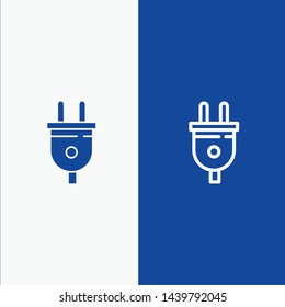Electric, Plug, Power, Power Plug Line and Glyph Solid icon Blue banner