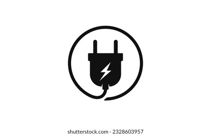 Electric plug power logo design with circle wire vector design