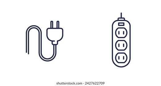 electric plug and power strip line icons, type A socket