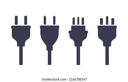 Icono de símbolo ac de consumo de vector de potencia de enchufe eléctrico. Ilustración de icono de enchufe eléctrico conexión de cable de adaptador aislado