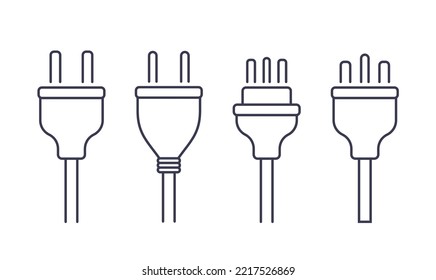 Icono de símbolo ac de consumo de vector de potencia de enchufe eléctrico. Ilustración de icono de enchufe eléctrico conexión de cable de adaptador aislado