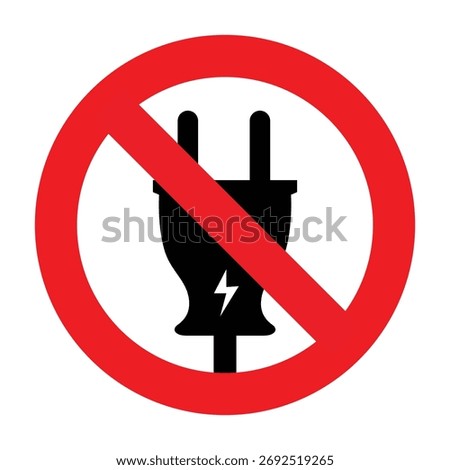 Electric Plug Prohibited Icon. No plug warning sign vector illustration. Electric Plug Forbidden Sign.