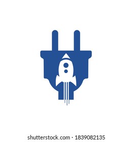Electric plug and rocket vector logo design. Fast charging logo design vector template.