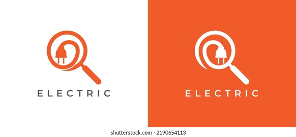 Electric Plug Searching Logo Concept icon sign symbol Design Line Art Style. Electrical, Electricity, Energy finder Logotype. Vector illustration logo template
