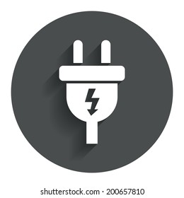 Electric plug sign icon. Power energy symbol. Lightning sign. Circle flat button with shadow. Modern UI website navigation. Vector