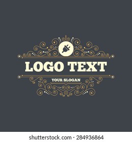Electric plug sign icon. Power energy symbol. Flourishes calligraphic ornament. Vector