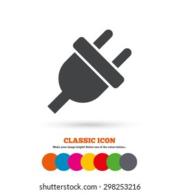 Electric plug sign icon. Power energy symbol. Classic flat icon. Colored circles. Vector