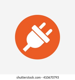 Electric plug sign icon. Power energy symbol. Orange circle button with icon. Vector