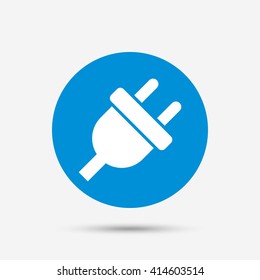 Electric plug sign icon. Power energy symbol. Blue circle button with icon. Vector